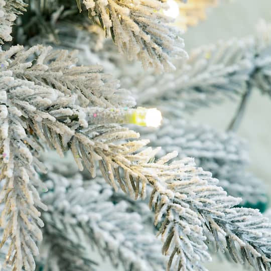 8ft. Pre-Lit Deluxe Flocked Slim Fir Artificial Christmas Tree, Warm White LED Lights